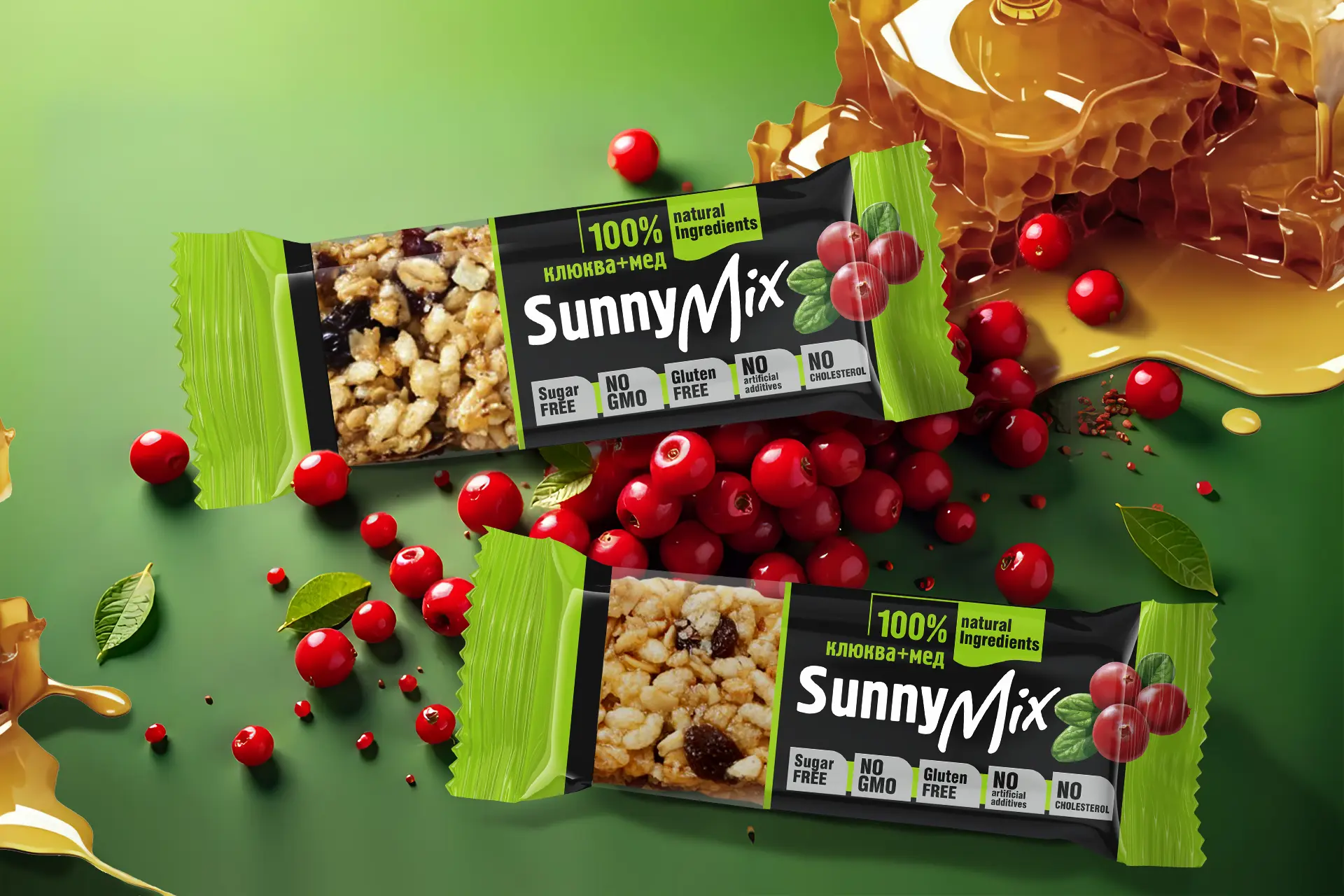 Разработка дизайна упаковки батончиков мюсли SunnyMix для аптечной сети Вита